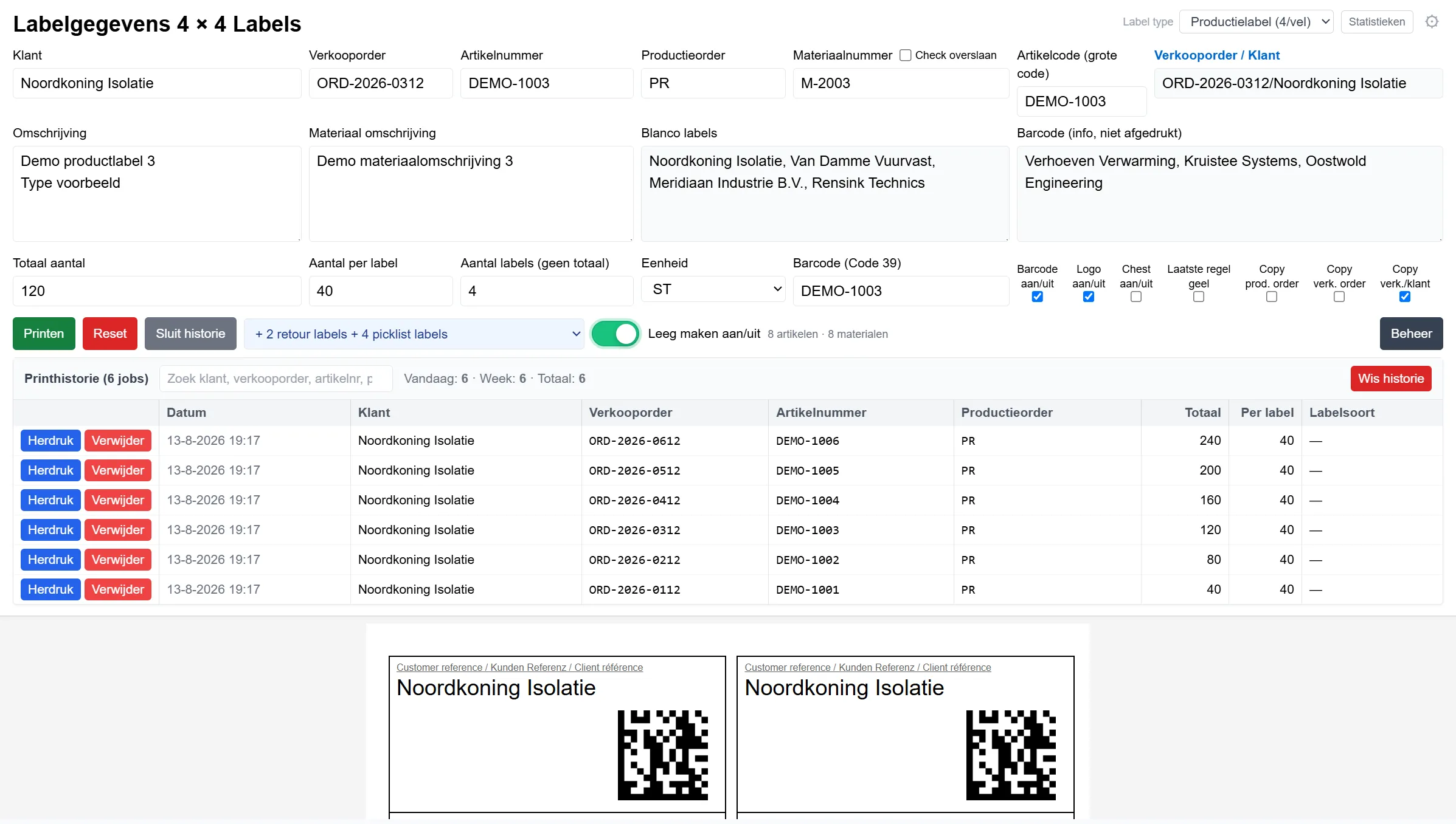 Printhistorie in Label Flow